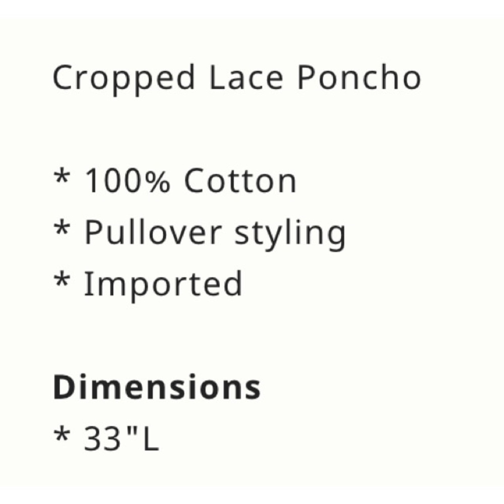Anthropologie Cropped Lace Poncho NWT One Size Fits All - Picture 15 of 15